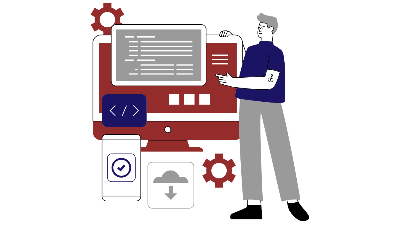 Developer building enterprise digital products — code on screen